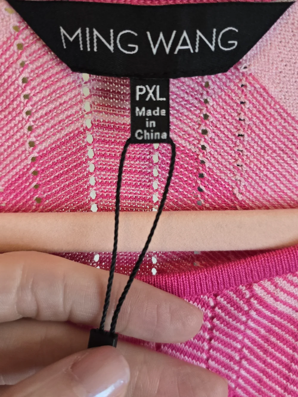 Ming Wang Pink Pointelle Chevron Knit Long-Sleeve Top Petite XL